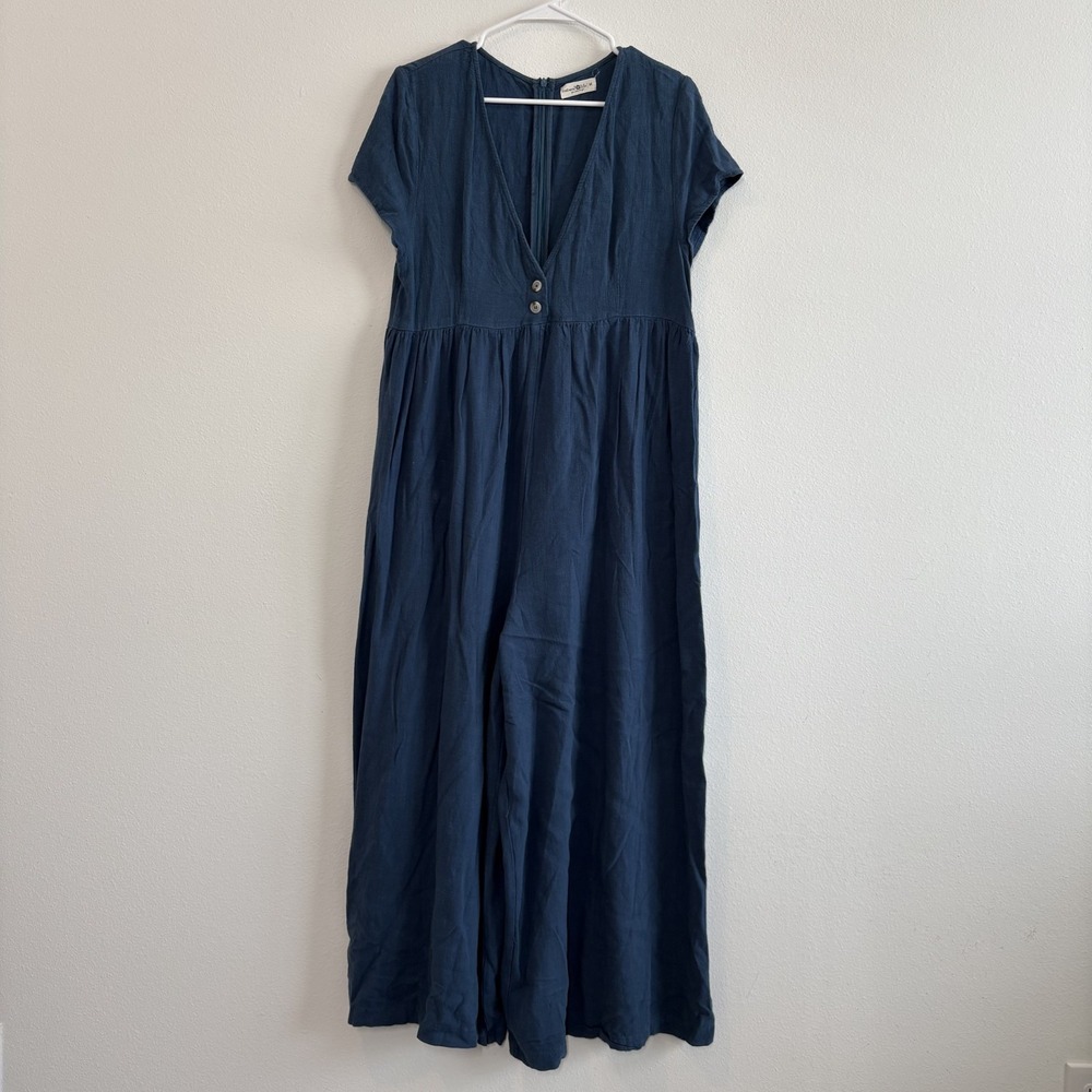 Natural Life Jumpsuit Women M Avery Wide Leg Color Indigo Button Lagenlook Boho - Picture 1 of 11